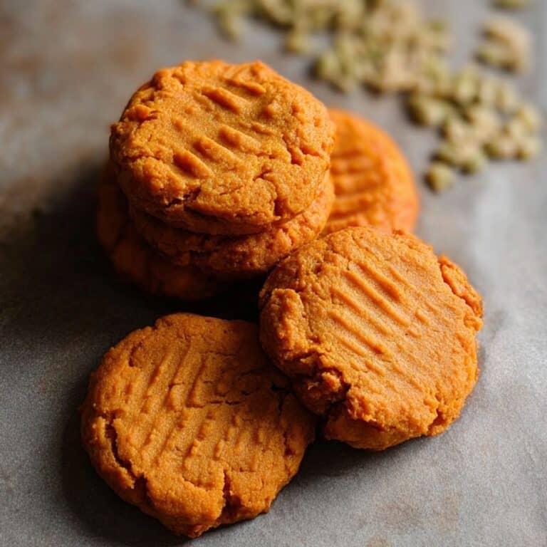 3-Ingredient Sweet Potato Dog Cookies stacked on parchment paper