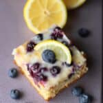 Lemon blueberry sheet cake fresh from the oven