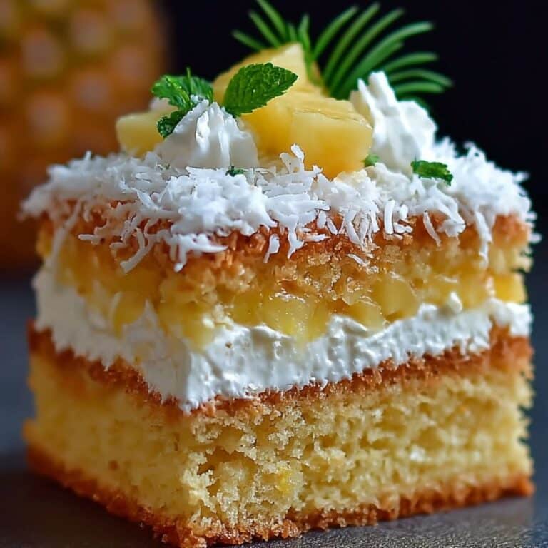 Tropical pineapple coconut cake with golden crust