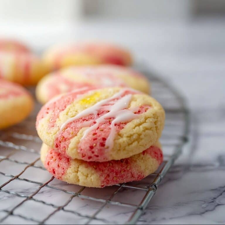Strawberry lemonade cookies on a cooling rack