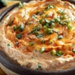 Cream Cheese Salsa Dip served in a rustic bowl with tortilla chips