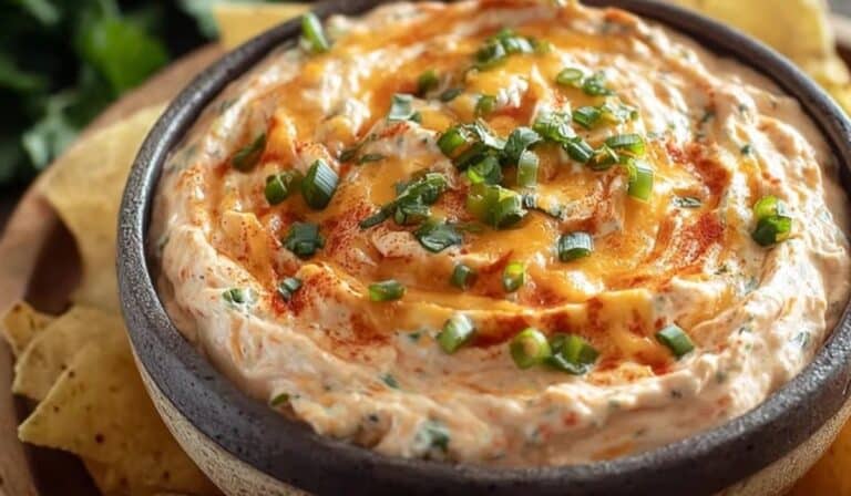 Cream Cheese Salsa Dip served in a rustic bowl with tortilla chips