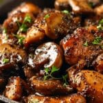 Black Pepper Chicken skillet with mushrooms in pepper sauce