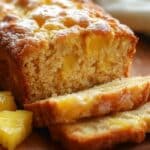 Pineapple Quick Bread loaf with pineapple chunks and slices