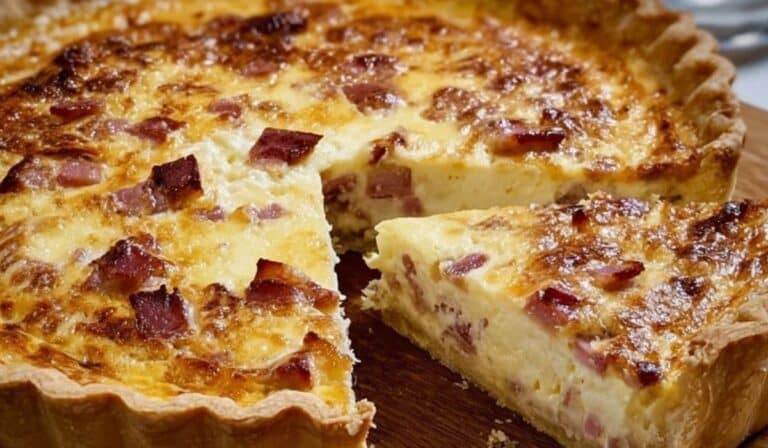 Quiche Lorraine featured image with golden crust and bacon