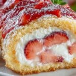 Strawberry Cheesecake Roll with fresh cream and strawberry jam swirl