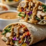 Thai Peanut Chicken Wraps with creamy peanut sauce and colorful veggies