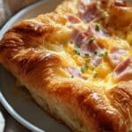 Ham and Cheese Croissant Breakfast Casserole plated for breakfast