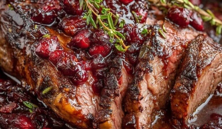 Cranberry Roast Beef Recipe slow cooked with cranberries and herbs