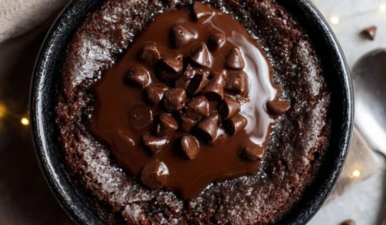 Crockpot Chocolate Lava Cake with melted chocolate chips on top