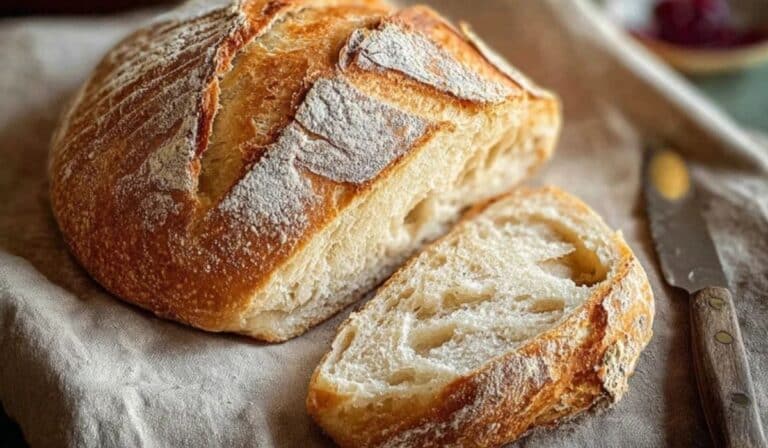 Easy Homemade Artisan Bread Recipe with golden crust and rustic scoring
