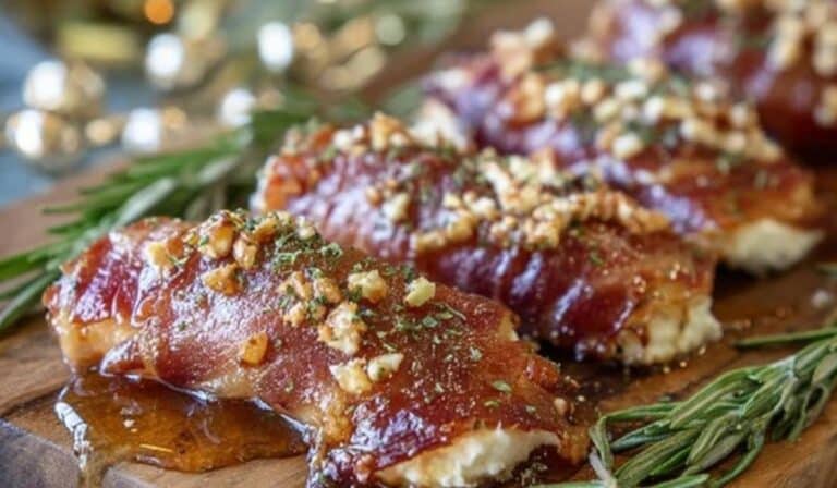 Crispy Prosciutto Wrapped Boursin Cheese appetizer with fresh rosemary