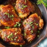 Easy Brown Sugar Glazed Chicken baked to perfection in a skillet
