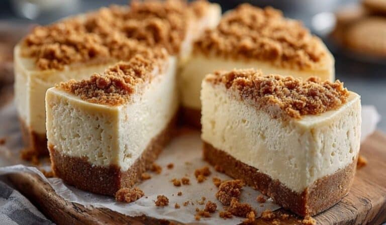 Sugar Cookie Cheesecake with thick cookie crust and crumble topping