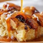 Whiskey Caramel Bread Pudding with warm caramel drizzle on top