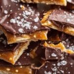 Easy Saltine Candy Delight stacked with sea salt on top
