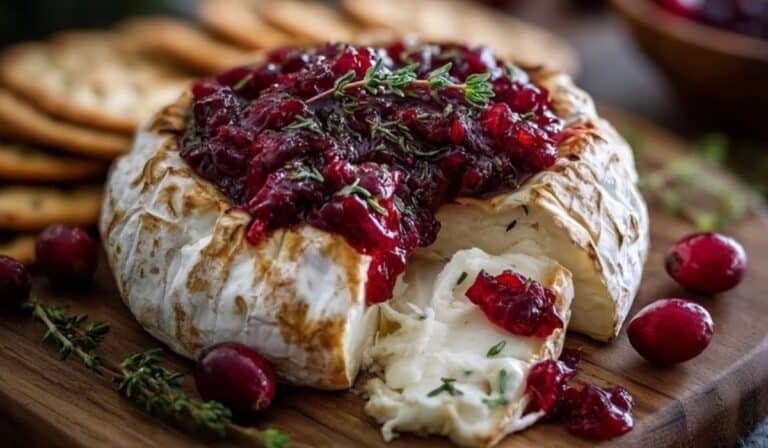 Cranberry Brie Cheese Appetizer styled for the holidays