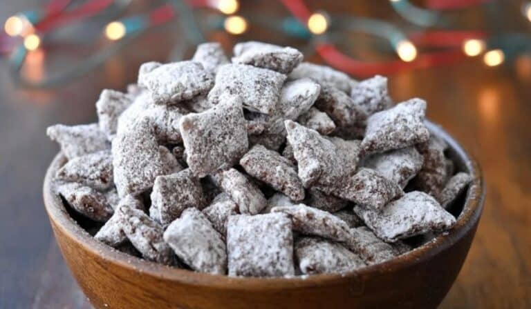 Easy Puppy Chow Recipe served in a rustic bowl