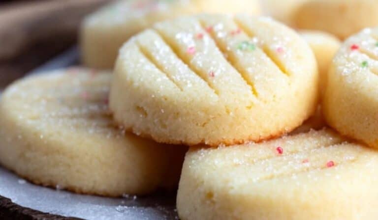 Classic shortbread cookies with festive sugar topping