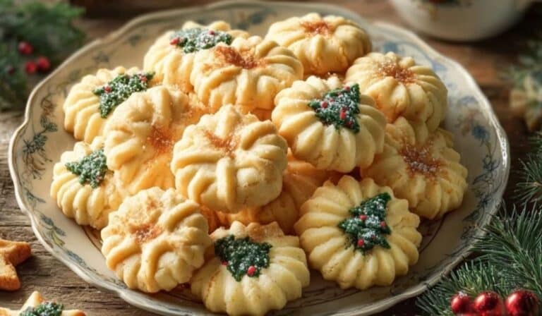 Traditional German Butter Cookies on a vintage Christmas table