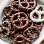 Chocolate Covered Pretzels on serving platter
