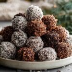 Festive and Easy Rum Balls served on a holiday platter