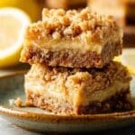 Oatmeal Lemon Crumble Bars served on vintage plate