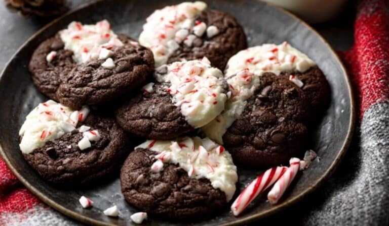 Featured image of peppermint mocha cookies on a winter-themed plate