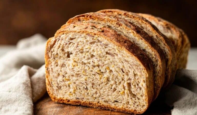 Soft Multigrain Bread sliced on wooden board