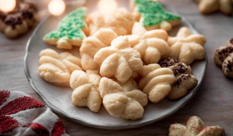 Spritz Cookies on holiday plate