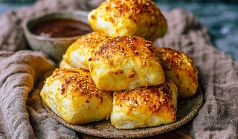 Cheese and Onion Rolls served on a rustic plate