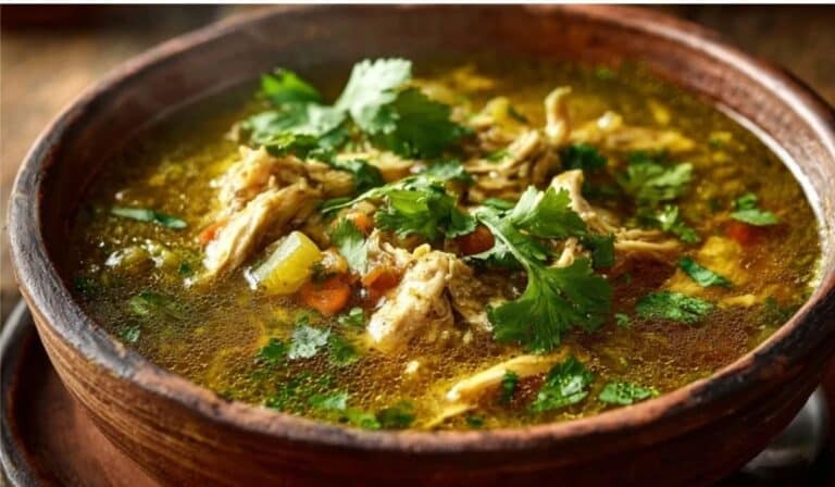 Easy Green Chile Chicken Stew Recipe served in a bowl