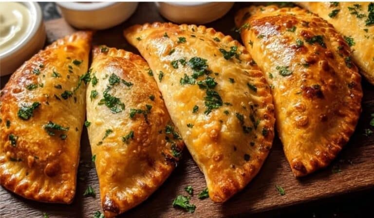 Gluten Free Empanadas on a rustic board with sauces