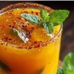 Tamarind Mango Mocktail served with mint and chili salt rim