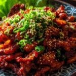 Korean Spicy Pork Bulgogi served on traditional Korean platter