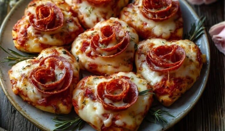Romantic Heart-Shaped Pizza Roses served bouquet-style