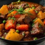Ingredients laid out for Guinness beef and vegetable stew